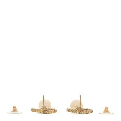 Chanel Crystal Timeless CC Pearl Drop Earrings Light Gold 3 of 5