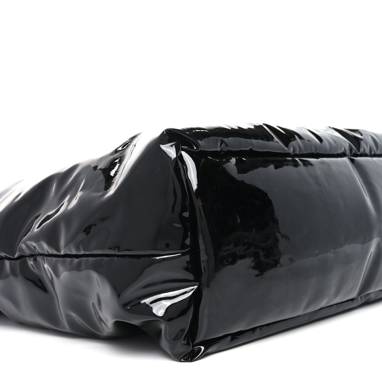 Patent Wide Puffer Maxi Tote Black
