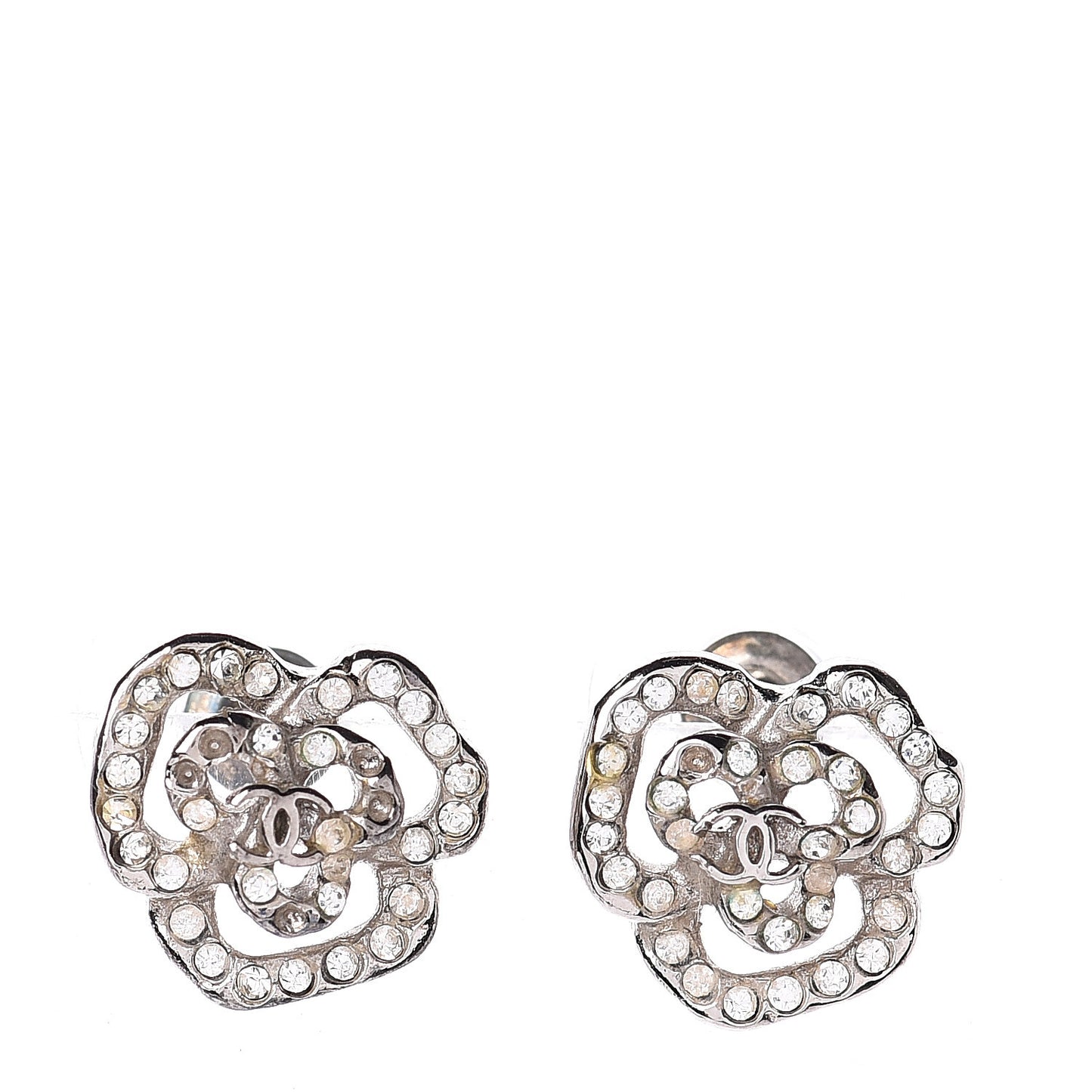 Crystal CC Camellia Earrings Silver