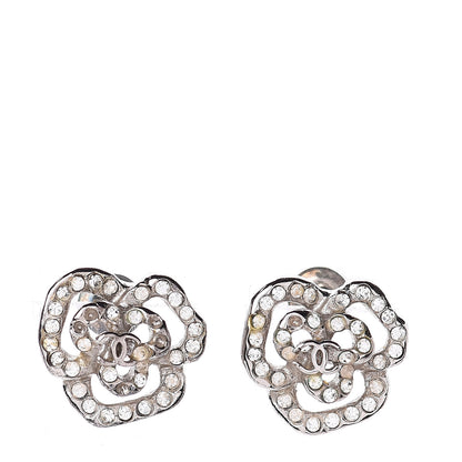 Chanel Crystal CC Camellia Earrings Silver 1 of 3