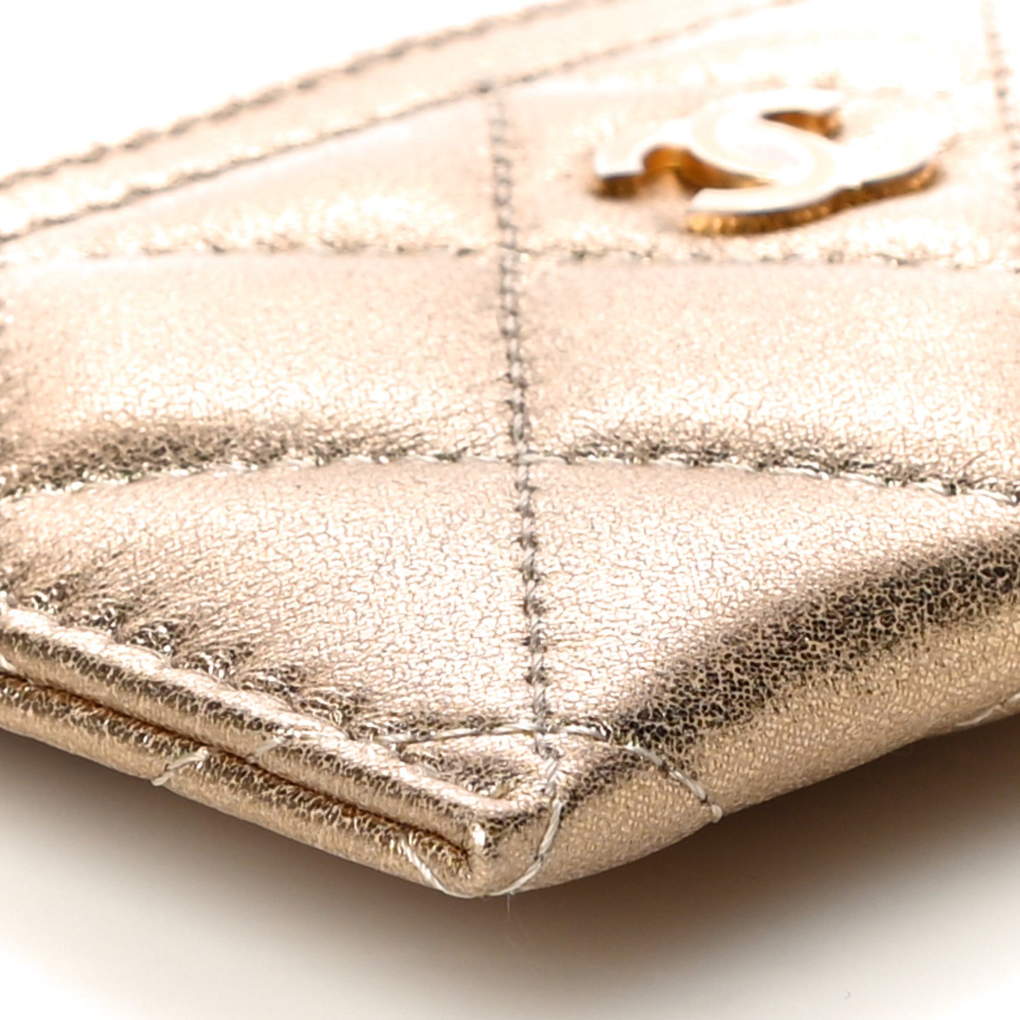 Metallic Lambskin Quilted CC Card Holder Gold