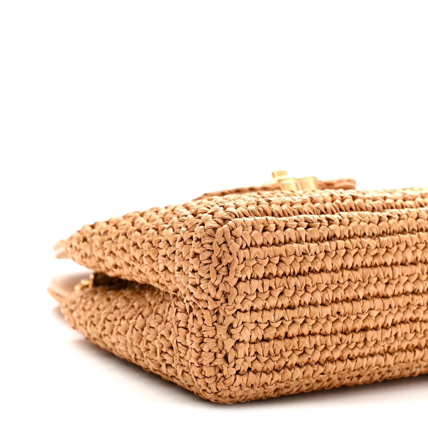 Braided Raffia Nano Kelly Flap Bag Dark Beige