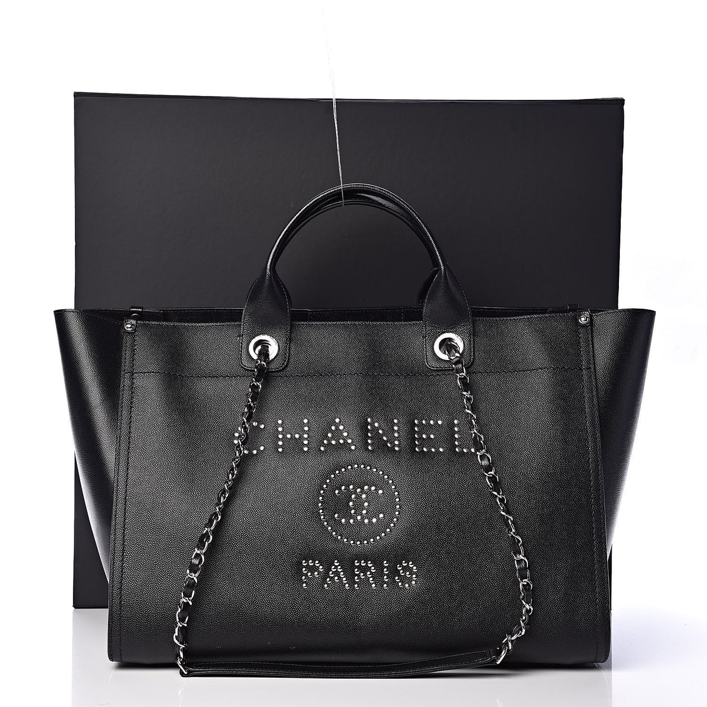 Caviar Medium Studded Deauville Tote Black