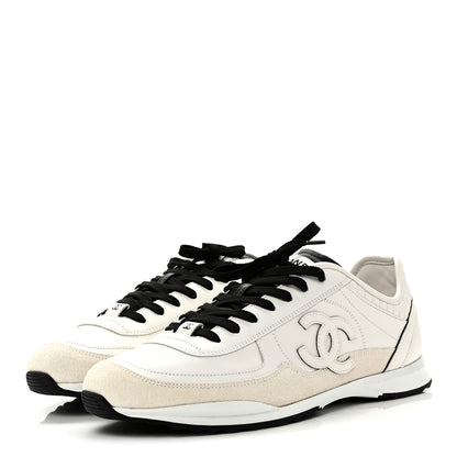 Chanel Calfskin Suede CC Mens Sneakers 43 White Beige Black 4 of 10