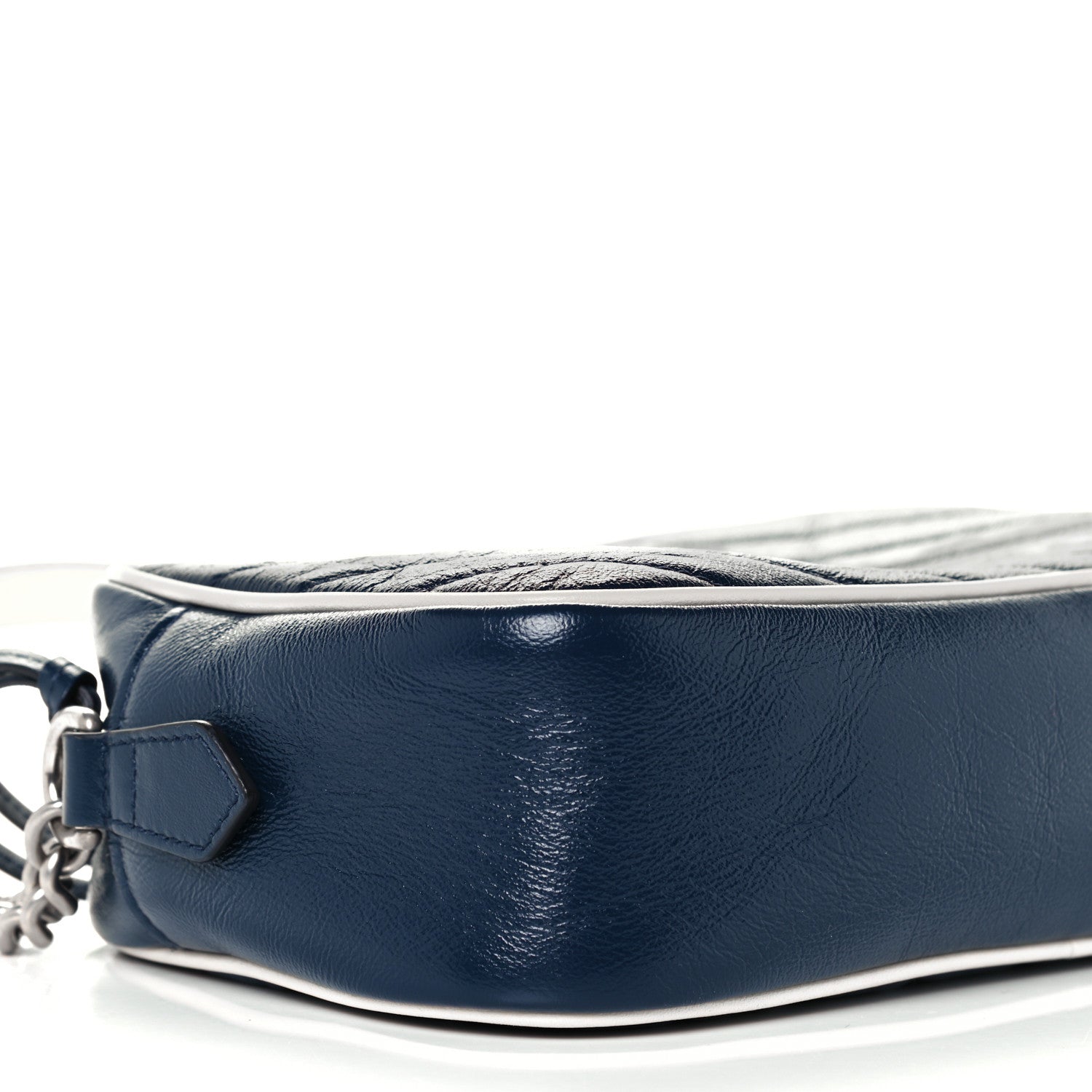 Gucci Vintage Effect Calfskin Matelasse Diagonal Small Torchon GG Marmont Chain Shoulder Bag Blue Agata Mystic White 10 of 11