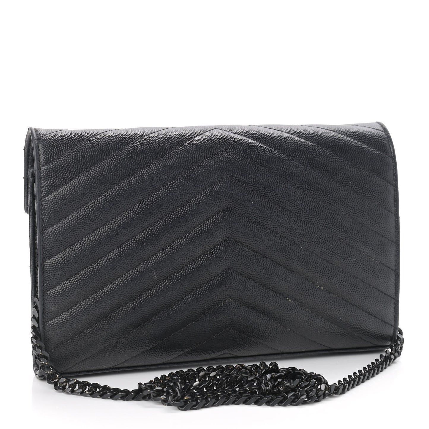 Grain De Poudre Matelasse Chevron Monogram Chain Wallet Black