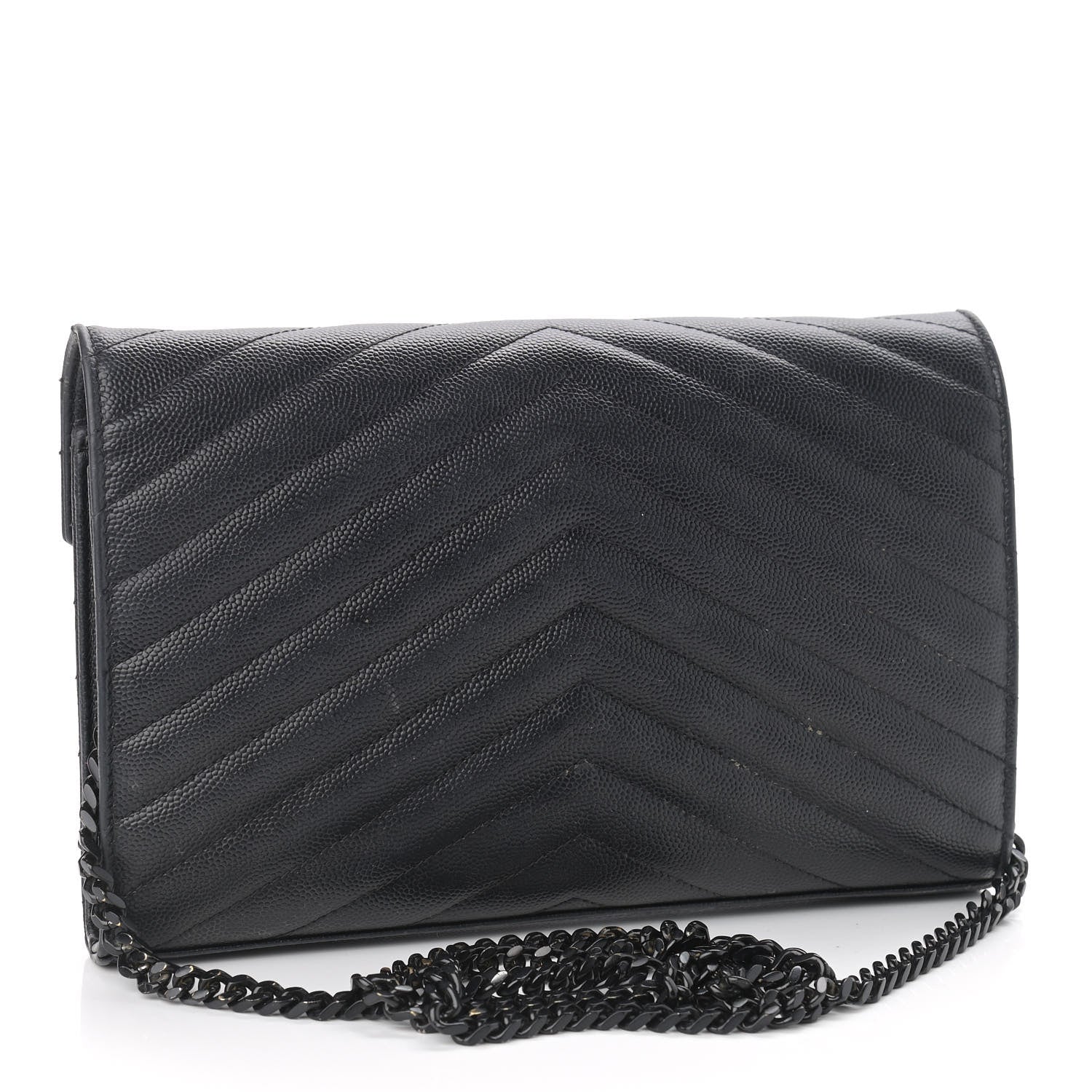 Saint Laurent Grain De Poudre Matelasse Chevron Monogram Chain Wallet Black 3 of 14