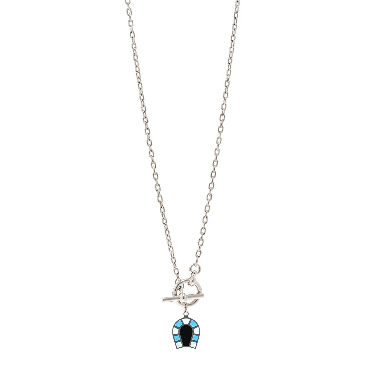 Palladium Enamel Etrier Necklace Bleu