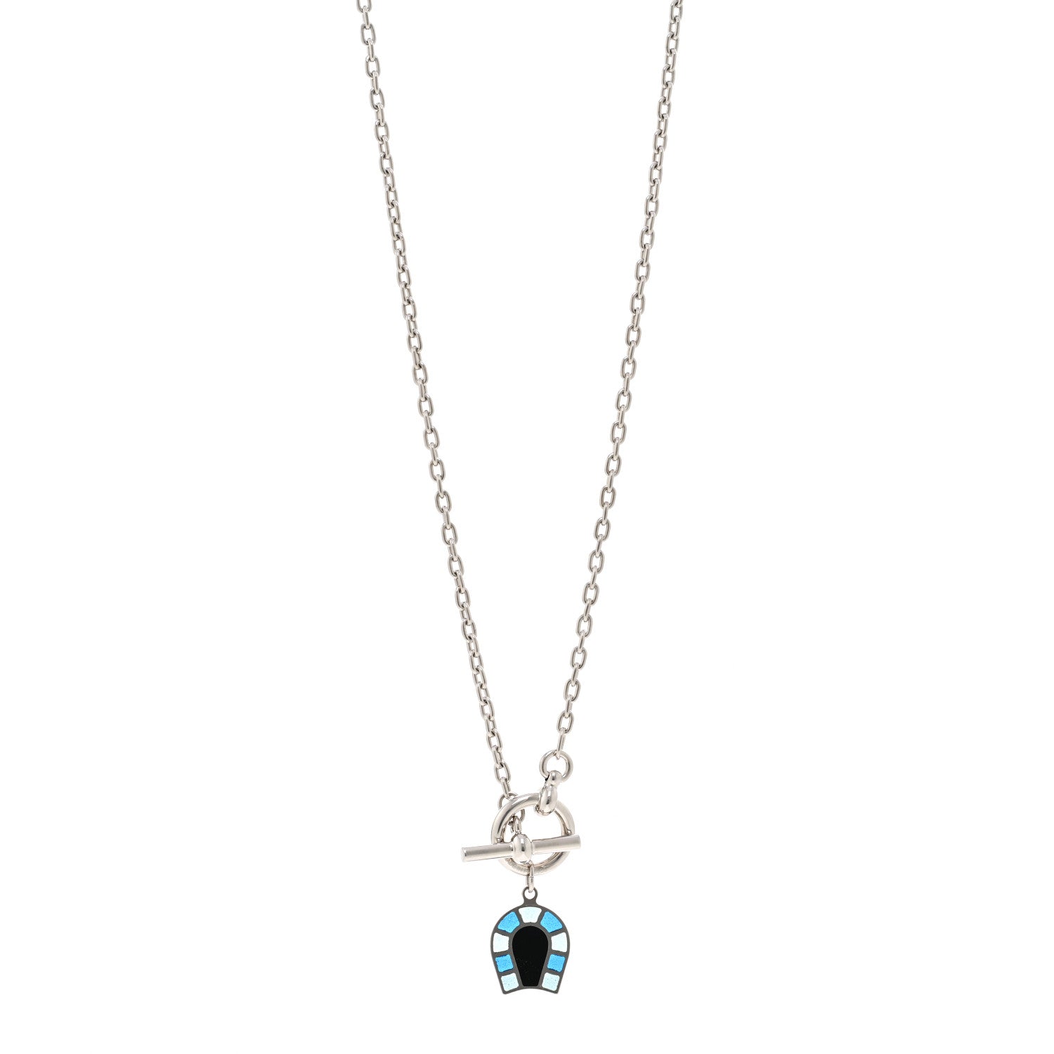 Hermes Palladium Enamel Etrier Necklace Bleu 1 of 5