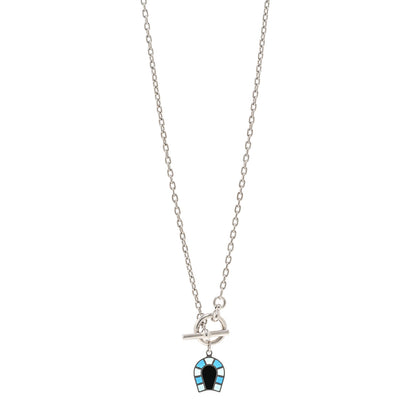 Hermes Palladium Enamel Etrier Necklace Bleu 1 of 5
