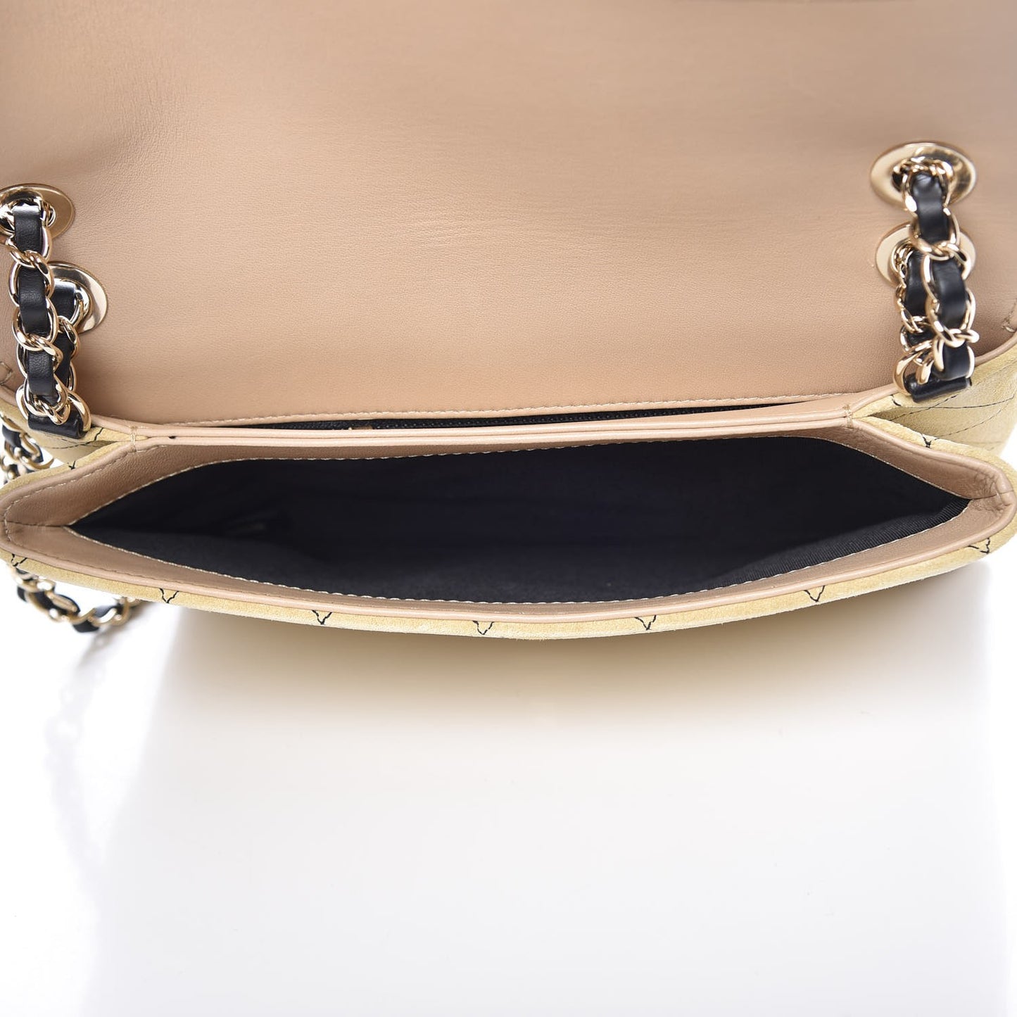 Suede Quilted Retro Label Flap Bag Beige Black