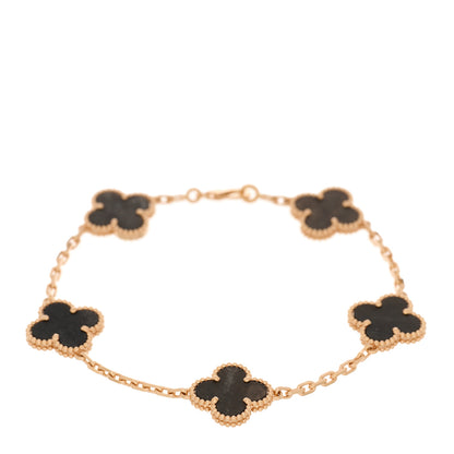 Van Cleef & Arpels 18K Rose Gold Silver Obsidian 5 Motifs Vintage Alhambra Bracelet 1 of 5