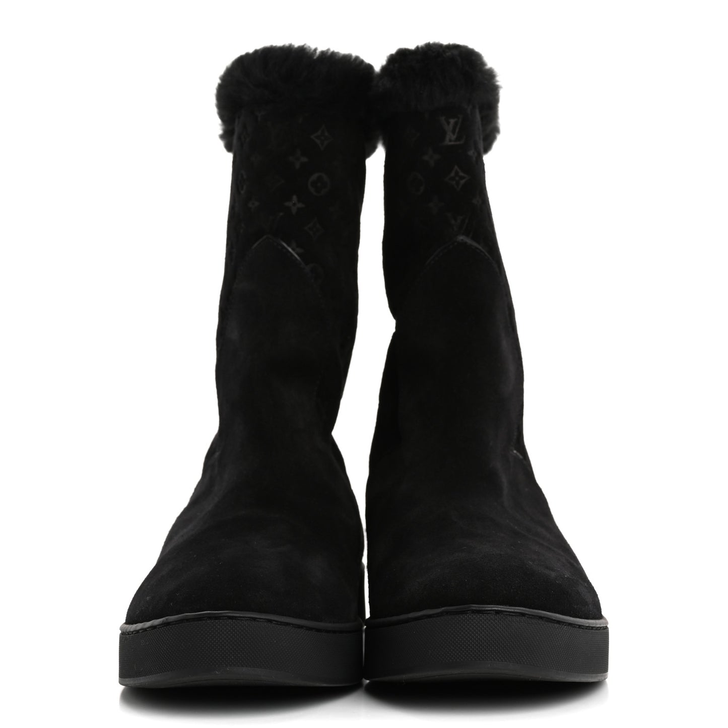 Suede Calfskin Shearling Flat Boot 38.5 Black