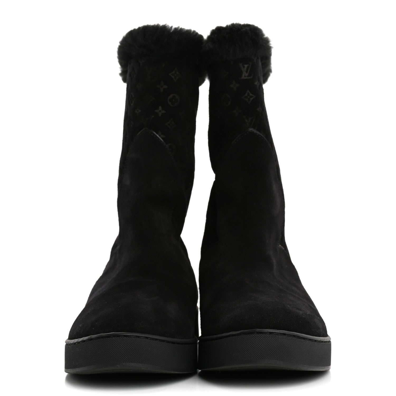 Louis Vuitton Suede Calfskin Shearling Flat Boot 38.5 Black 3 of 10