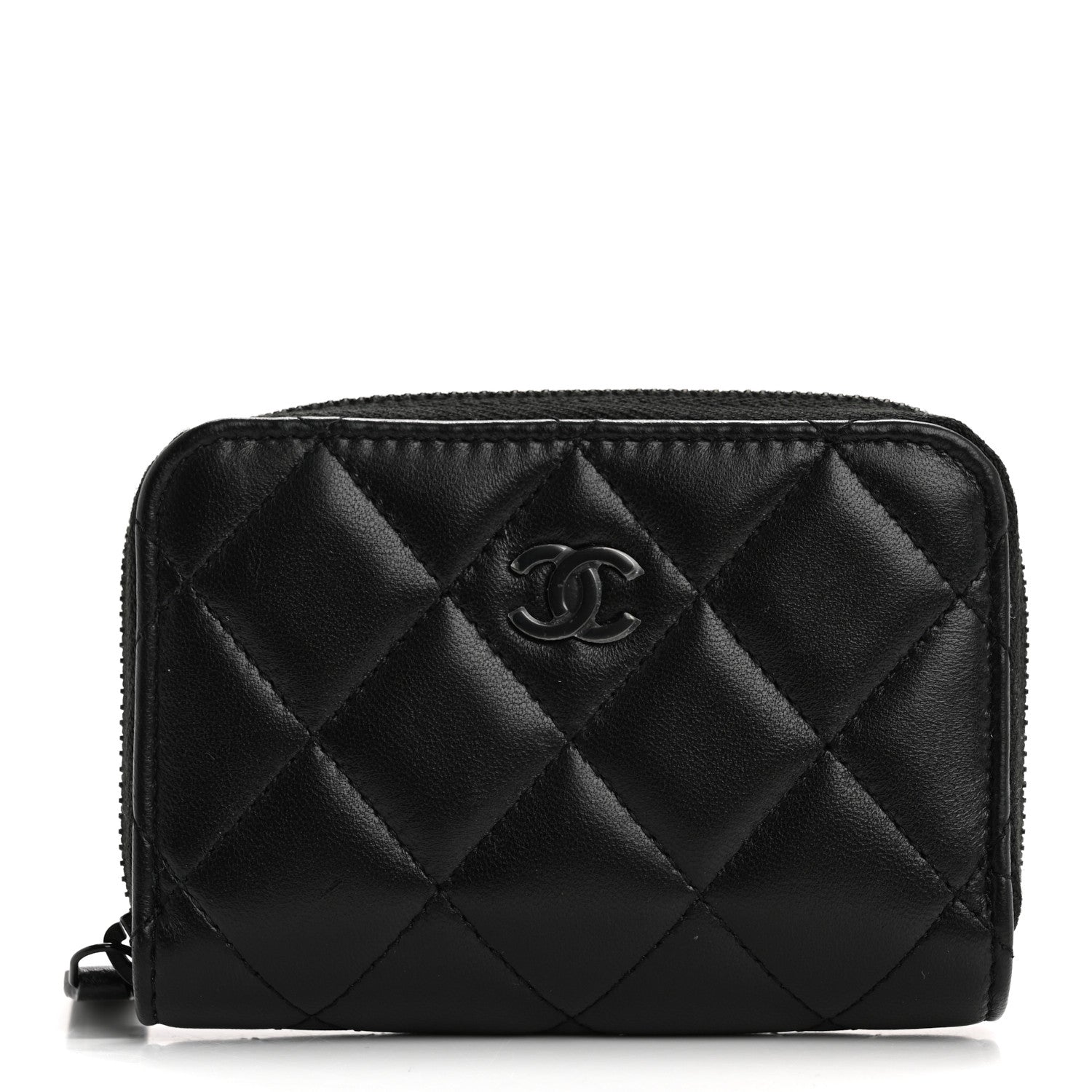 Chanel Lambskin Quilted Zip Coin Purse So Black 1 of 8