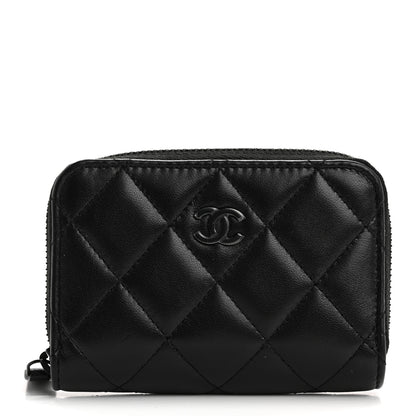 Chanel Lambskin Quilted Zip Coin Purse So Black 1 of 8