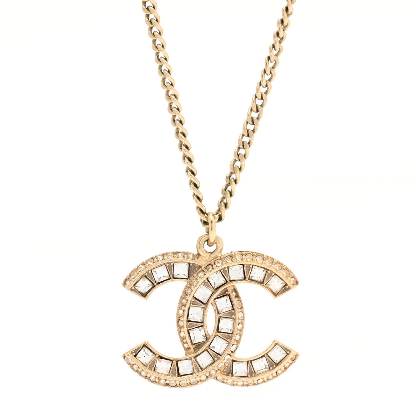 Baguette Crystal CC Necklace Gold