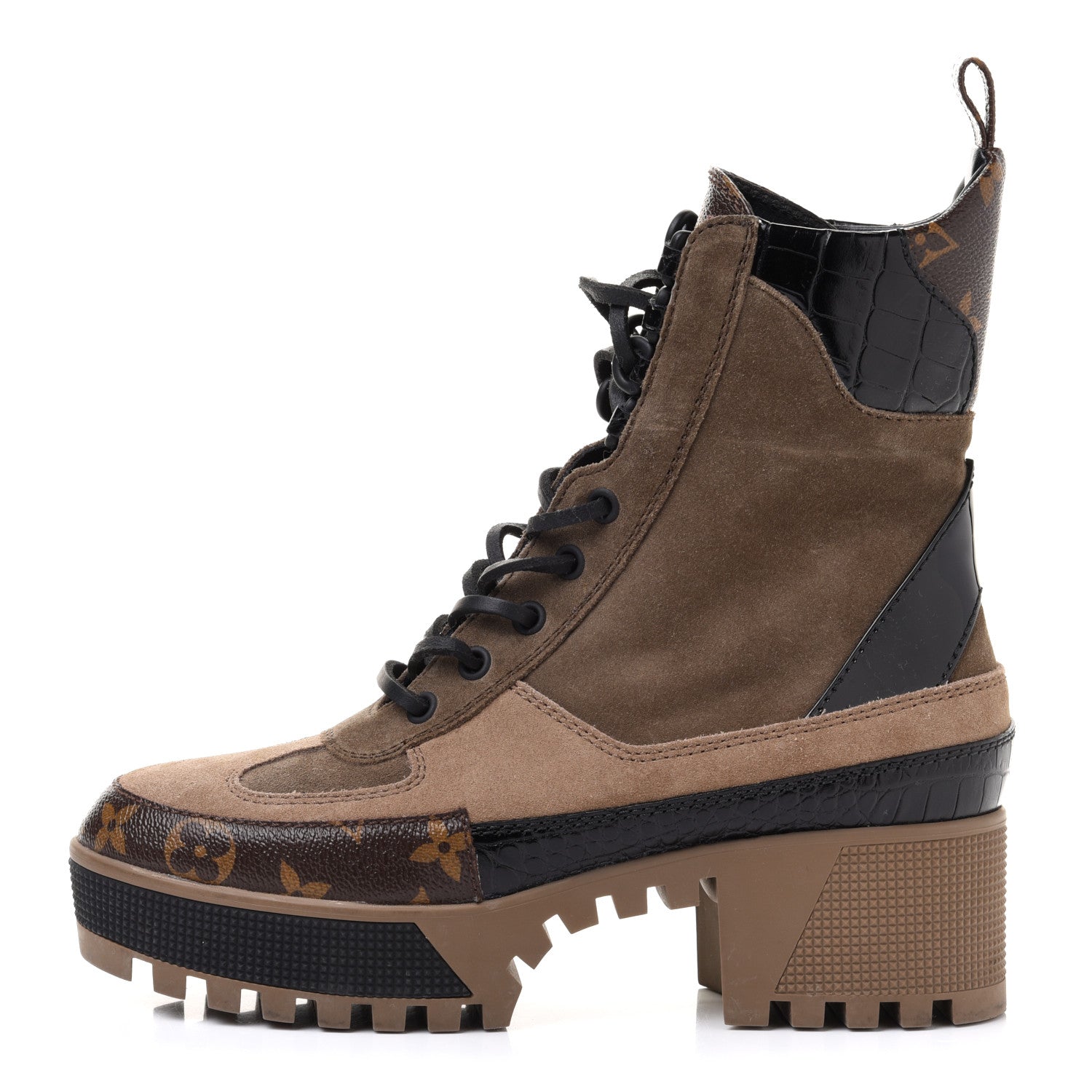 Louis Vuitton Suede Calfskin Monogram Laureate Platform Desert Boots 37 Taupe 1 of 9