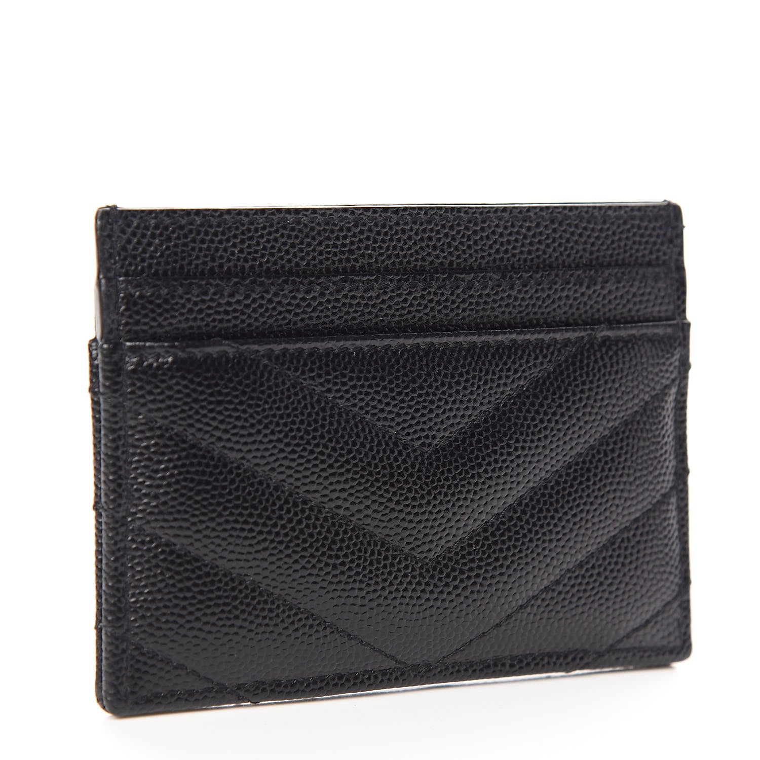 Saint Laurent Grain De Poudre Matelasse Chevron Monogram Credit Card Case Black 3 of 7