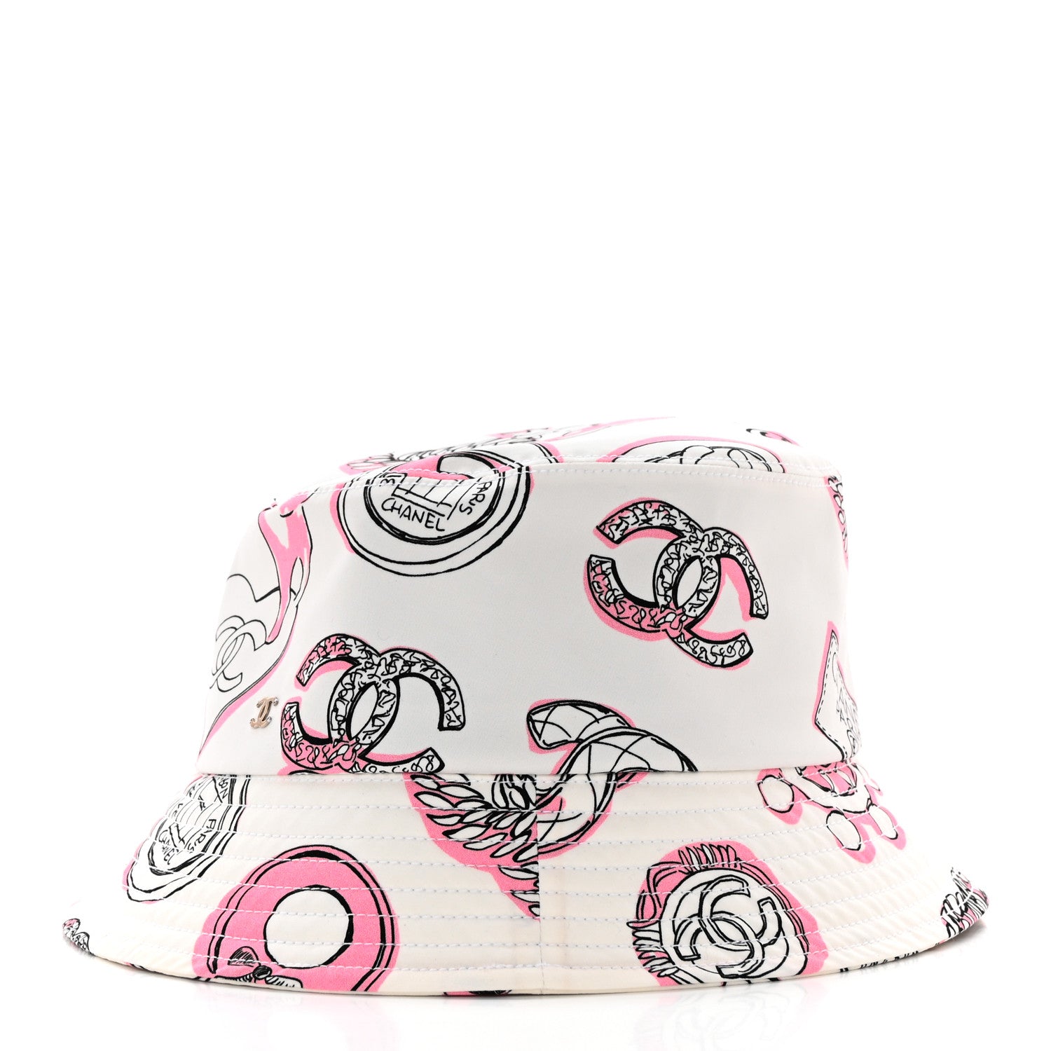 Chanel Cotton Heart Print Bucket Hat M White Rose 4 of 9