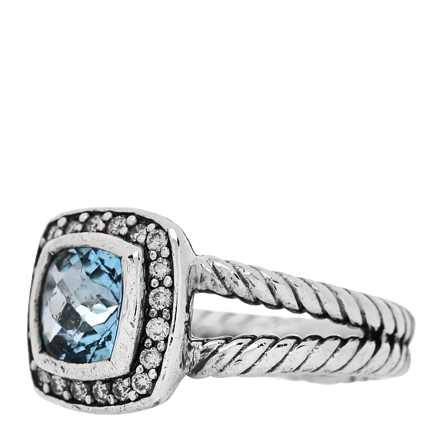 Sterling Silver Diamond Blue Topaz 7mm Petite Albion Ring 53 6.5