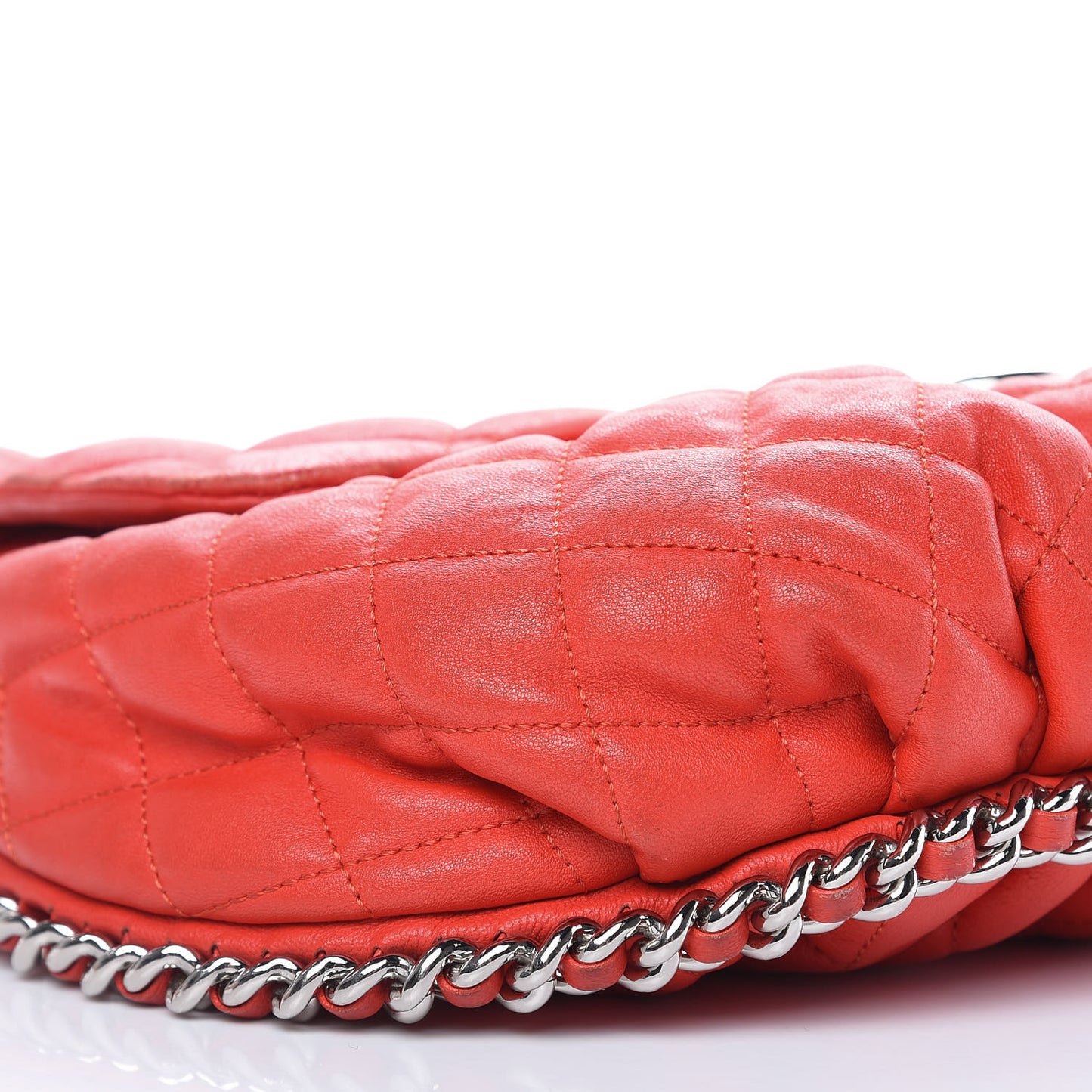 Washed Lambskin Quilted Large Chain Around Messenger Red