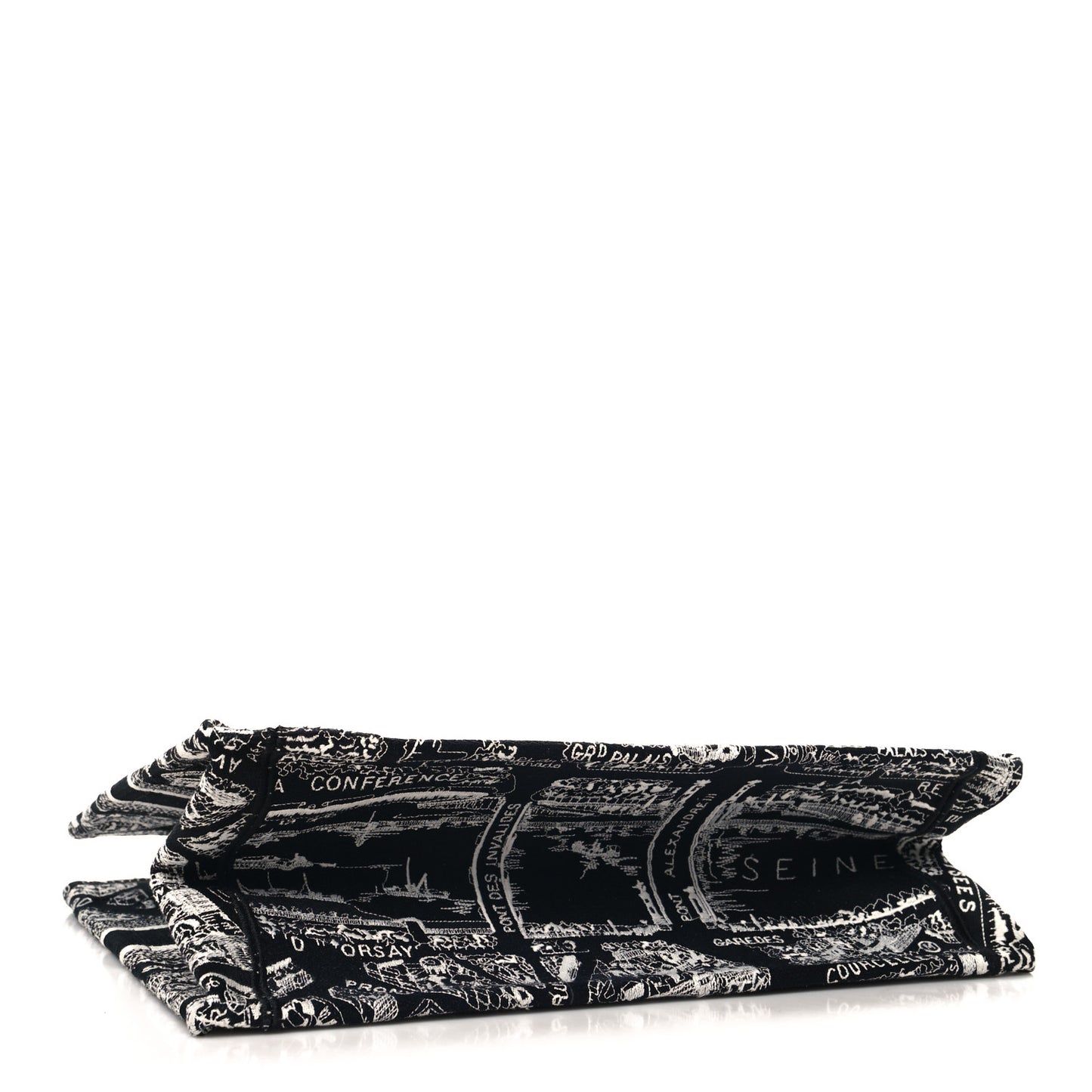 Canvas Embroidered Medium Plan De Paris Book Tote Black White