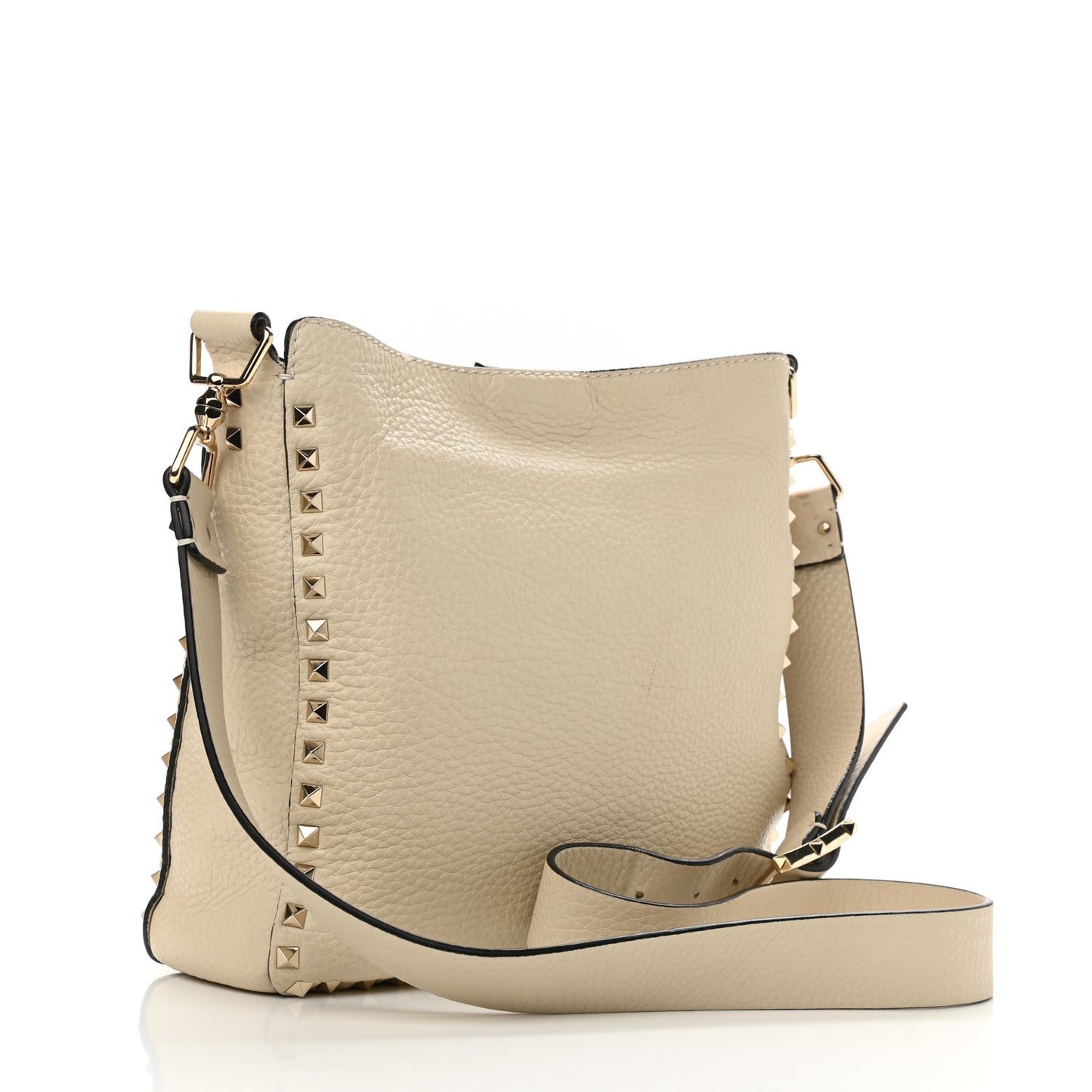 Pebbled Calfskin Small Rockstud Flip-Lock Messenger Bag Light Ivory