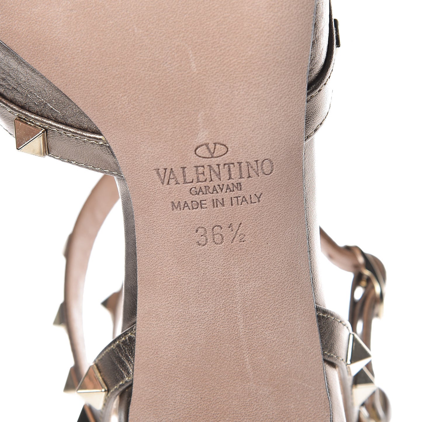 Metallic Pebbled Calfskin Rockstud Ankle Strap 65mm Pumps 36.5 Sasso