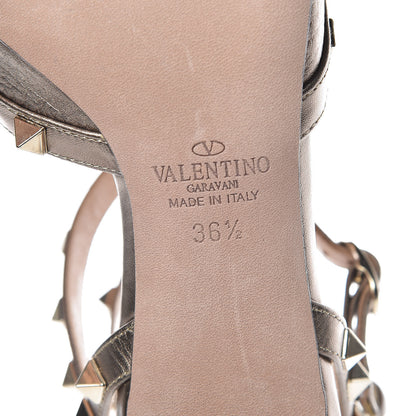 Valentino Garavani Metallic Pebbled Calfskin Rockstud Ankle Strap 65mm Pumps 36.5 Sasso 6 of 9