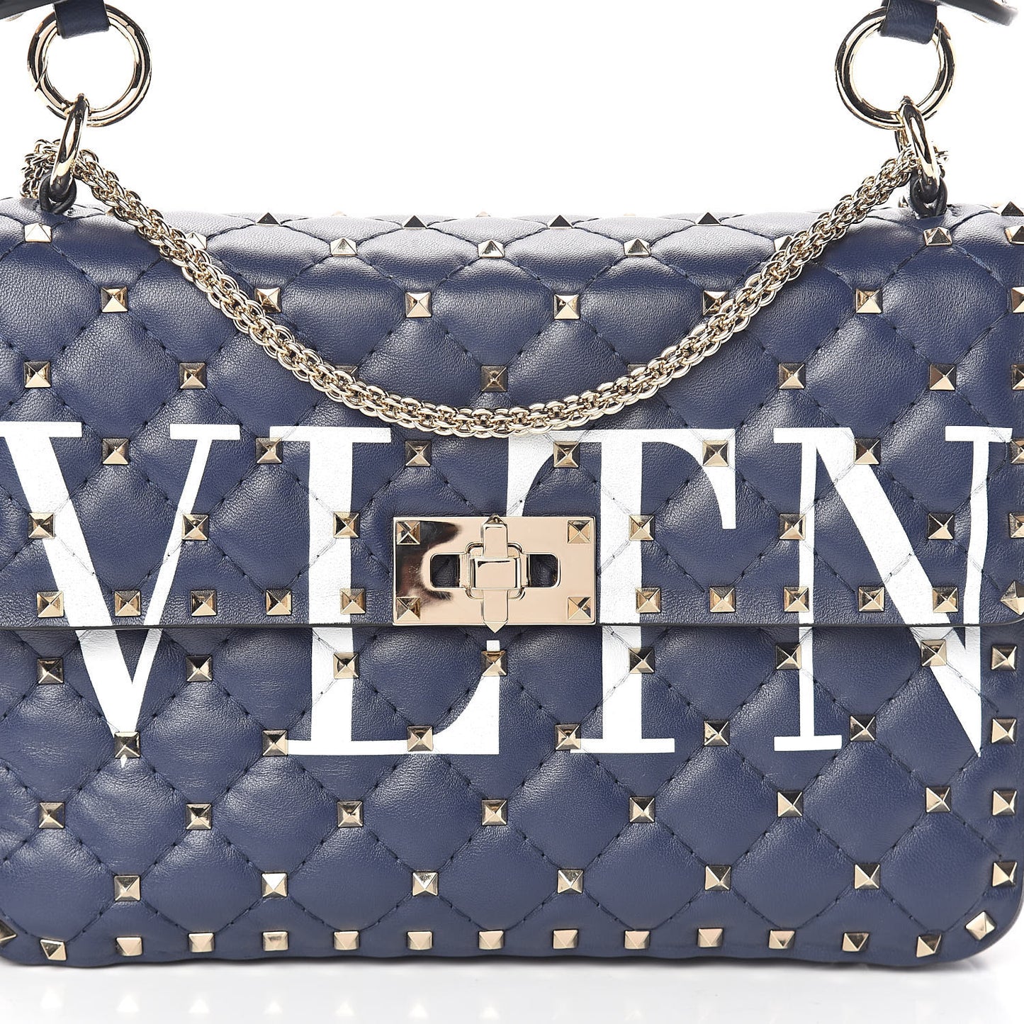 Nappa VLTN Print Medium Rockstud Spike Shoulder Bag Pure Blue White