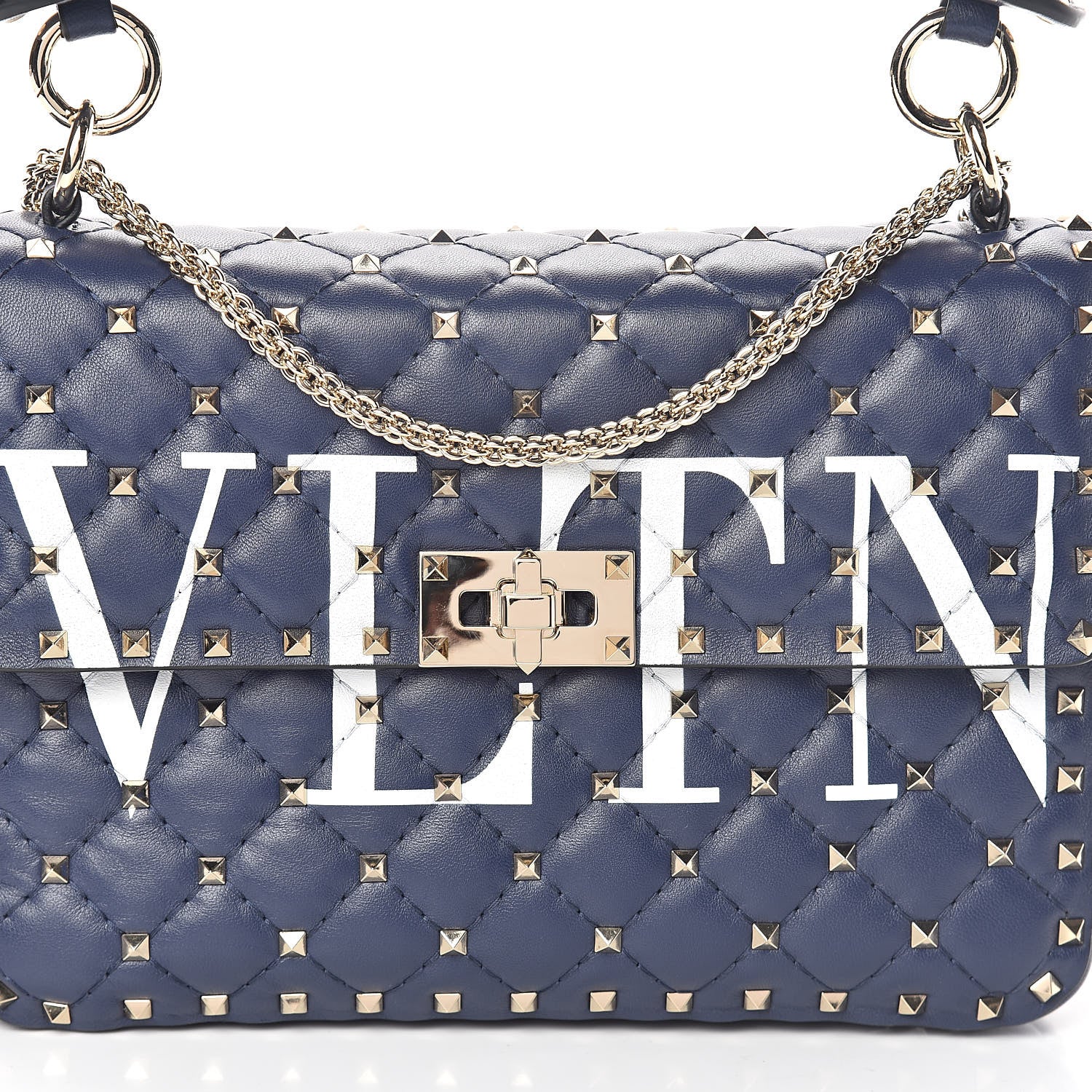 Valentino Garavani Nappa VLTN Print Medium Rockstud Spike Shoulder Bag Pure Blue White 7 of 9