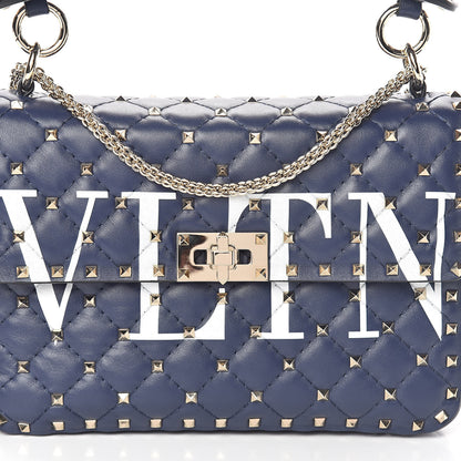 Valentino Garavani Nappa VLTN Print Medium Rockstud Spike Shoulder Bag Pure Blue White 7 of 9