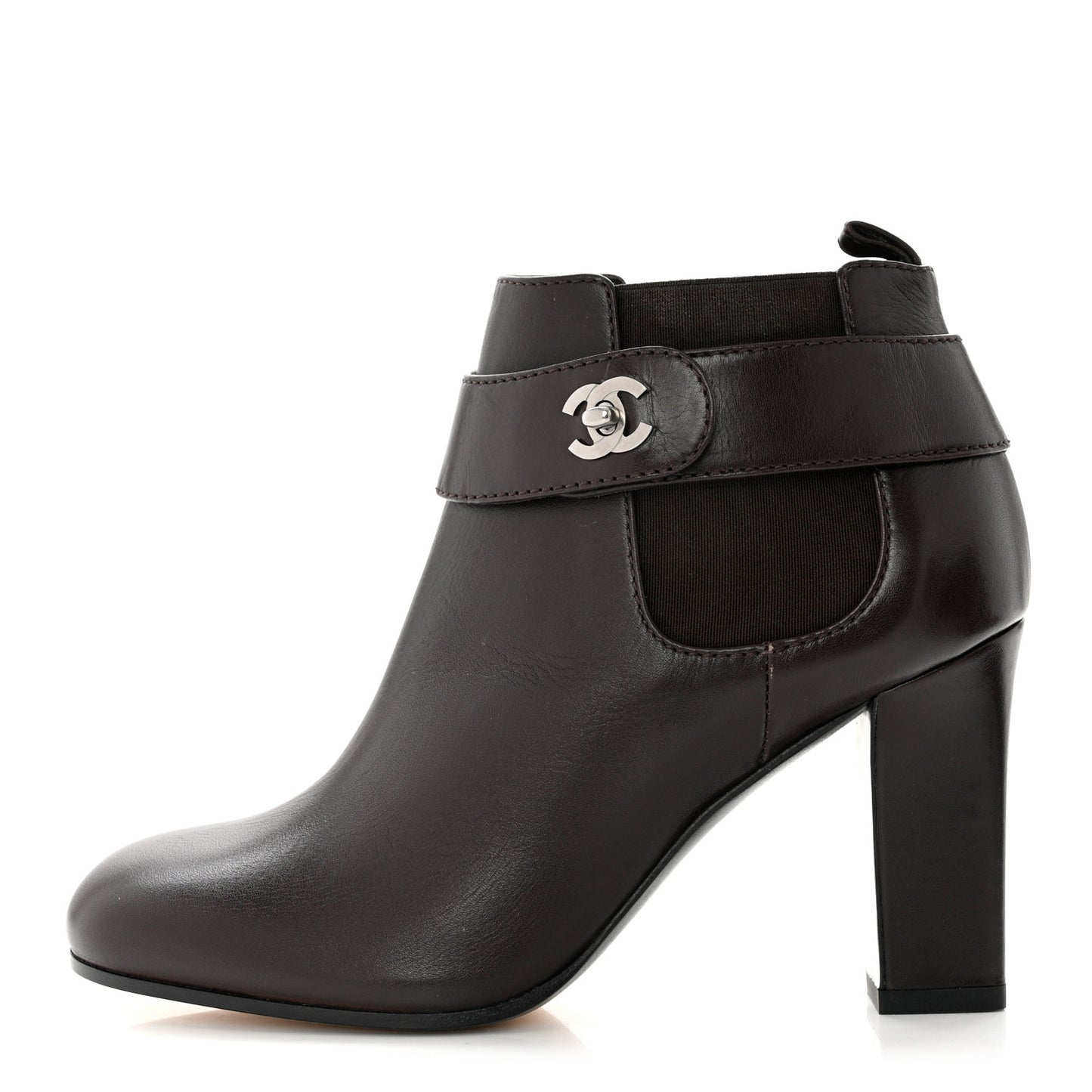 Calfskin CC Turnlock Ankle Boots 36 Brown