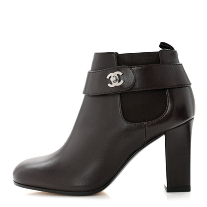 Chanel Calfskin CC Turnlock Ankle Boots 36 Brown 1 of 9
