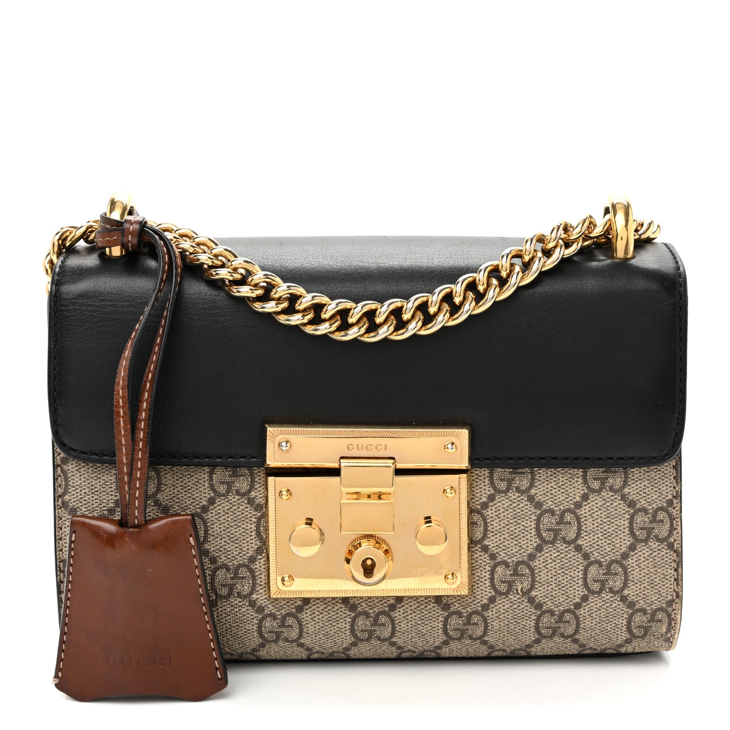 GG Supreme Monogram Calfskin Small Padlock Shoulder Bag Beige Black Cuir Beige Black Cuir