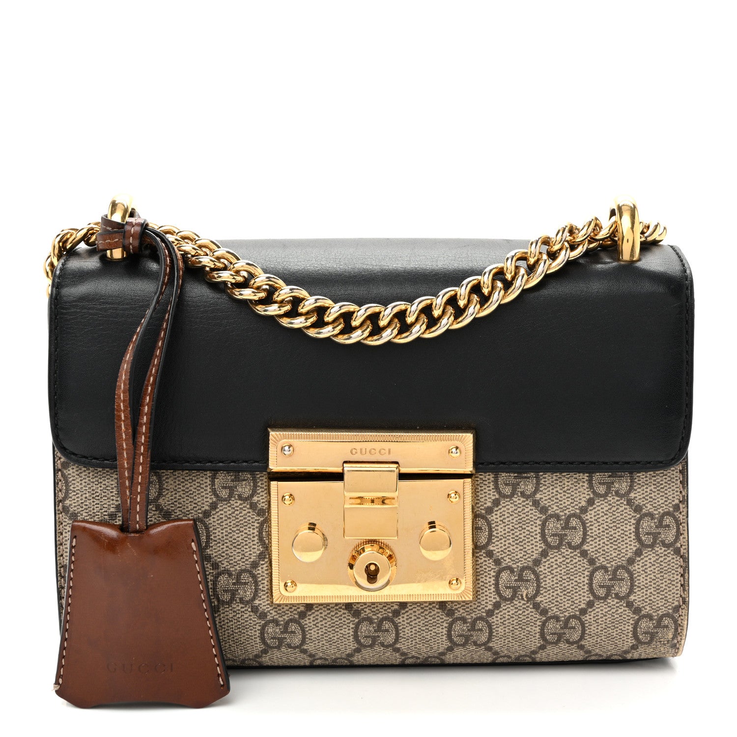 Gucci GG Supreme Monogram Calfskin Small Padlock Shoulder Bag Beige Black Cuir Beige Black Cuir 1 of 12
