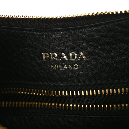 Prada Vitello Phenix Zippered Messenger Hobo Black 6 of 8