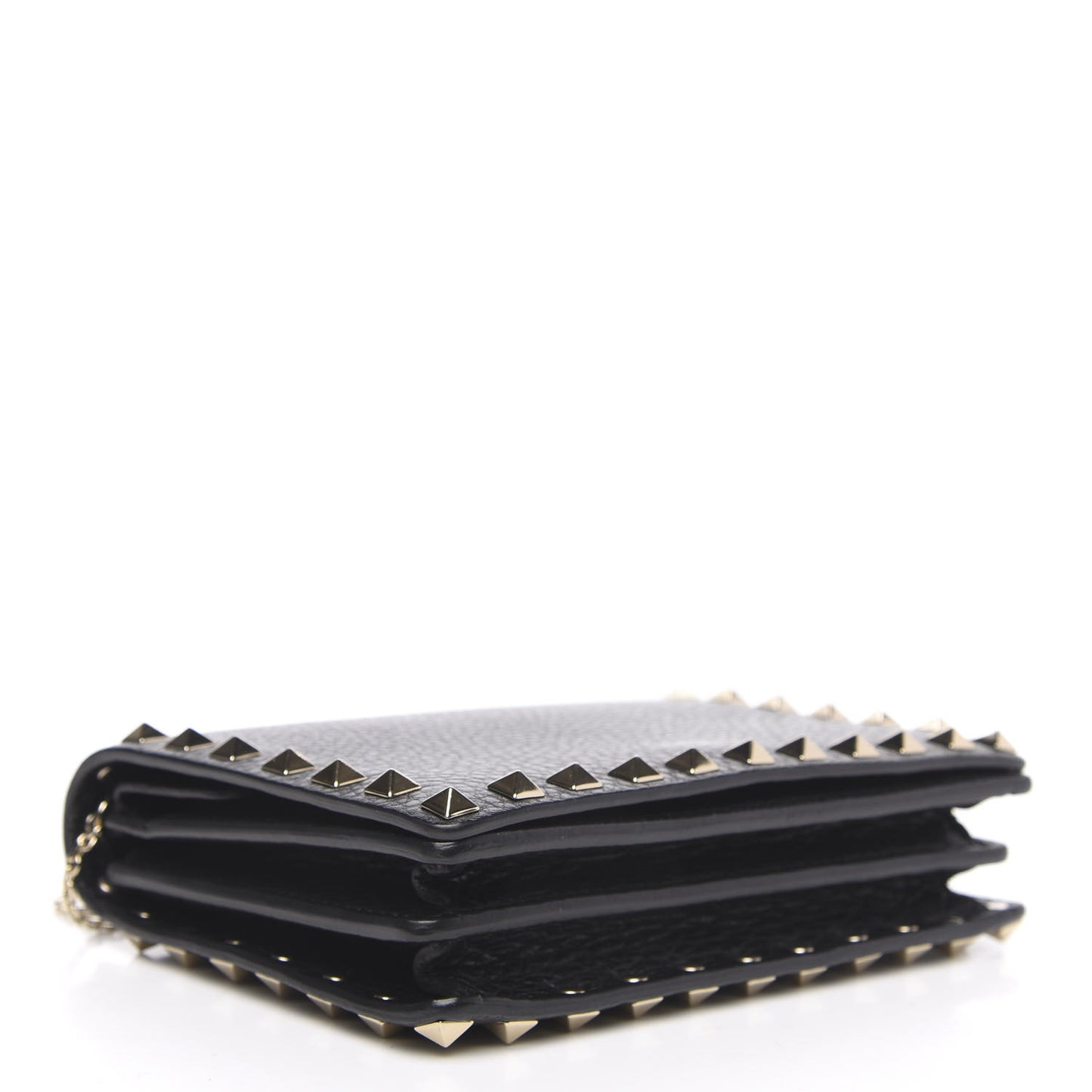 Pebbled Calfskin Rockstud Wallet on Chain Black