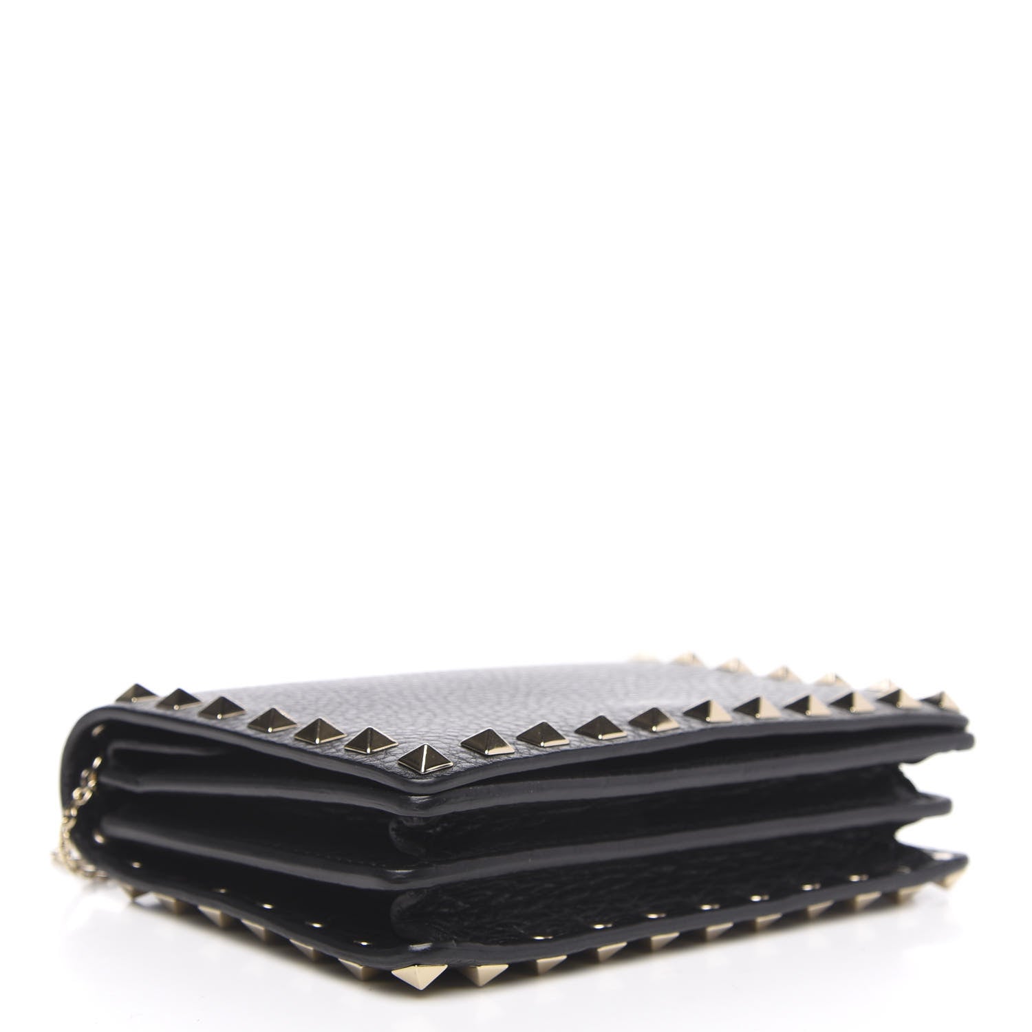 Valentino Garavani Pebbled Calfskin Rockstud Wallet on Chain Black 4 of 10