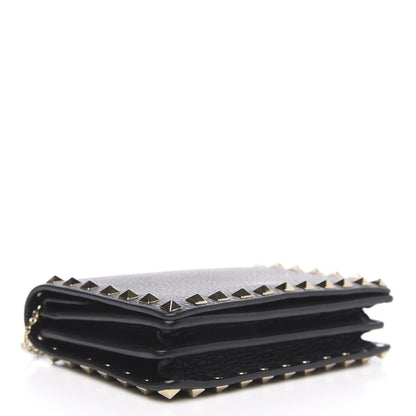 Valentino Garavani Pebbled Calfskin Rockstud Wallet on Chain Black 4 of 10