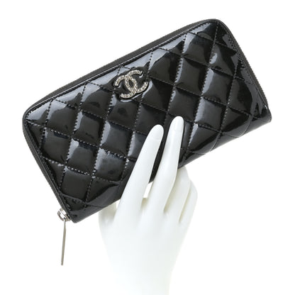 Chanel Patent Quilted Brilliant Zip Around Wallet Black 2 of 12