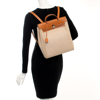 Hermes Toile Vache Calfskin Herbag 30 PM Backpack Natural 2 of 14