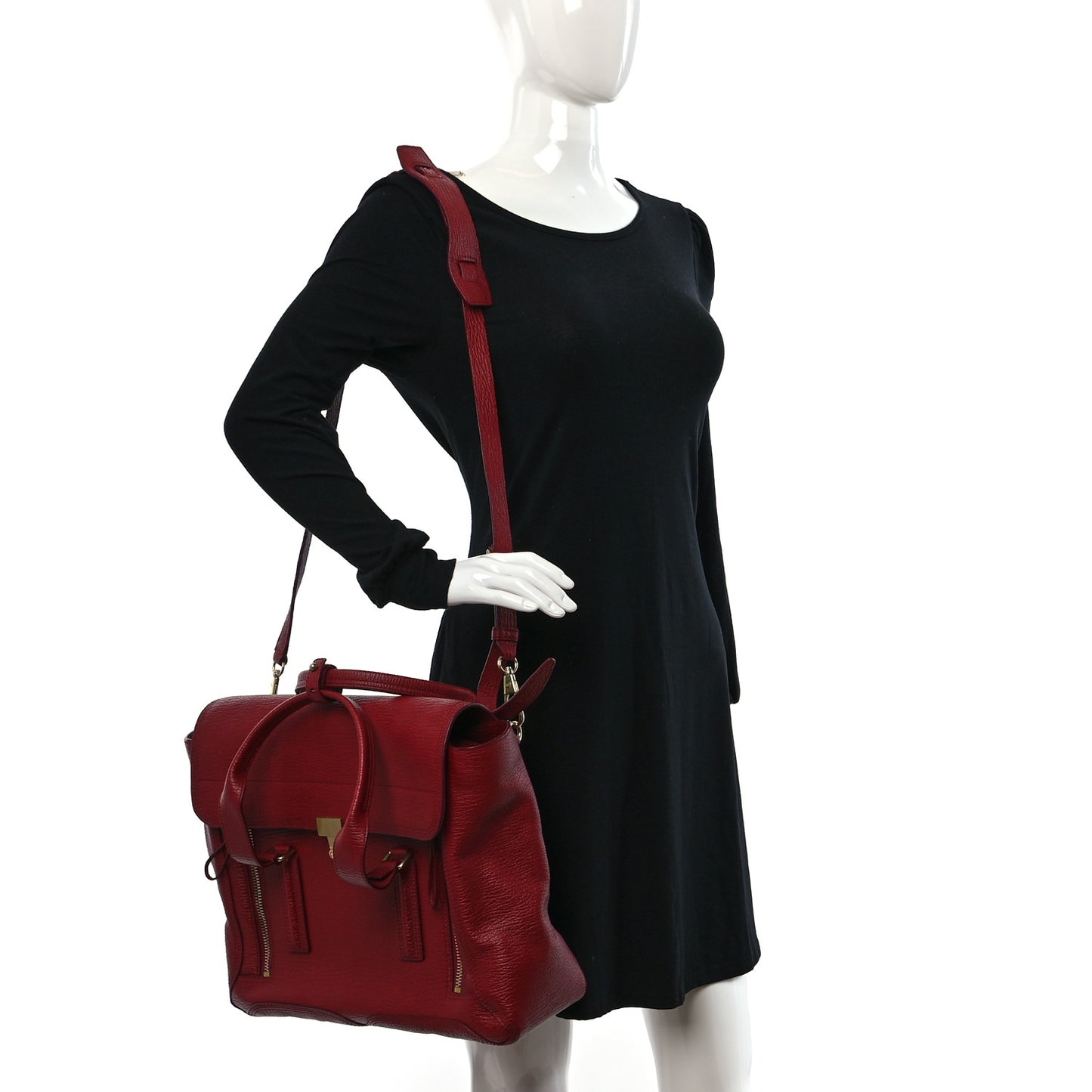 Textured Calfskin Large Pashli Satchel Red