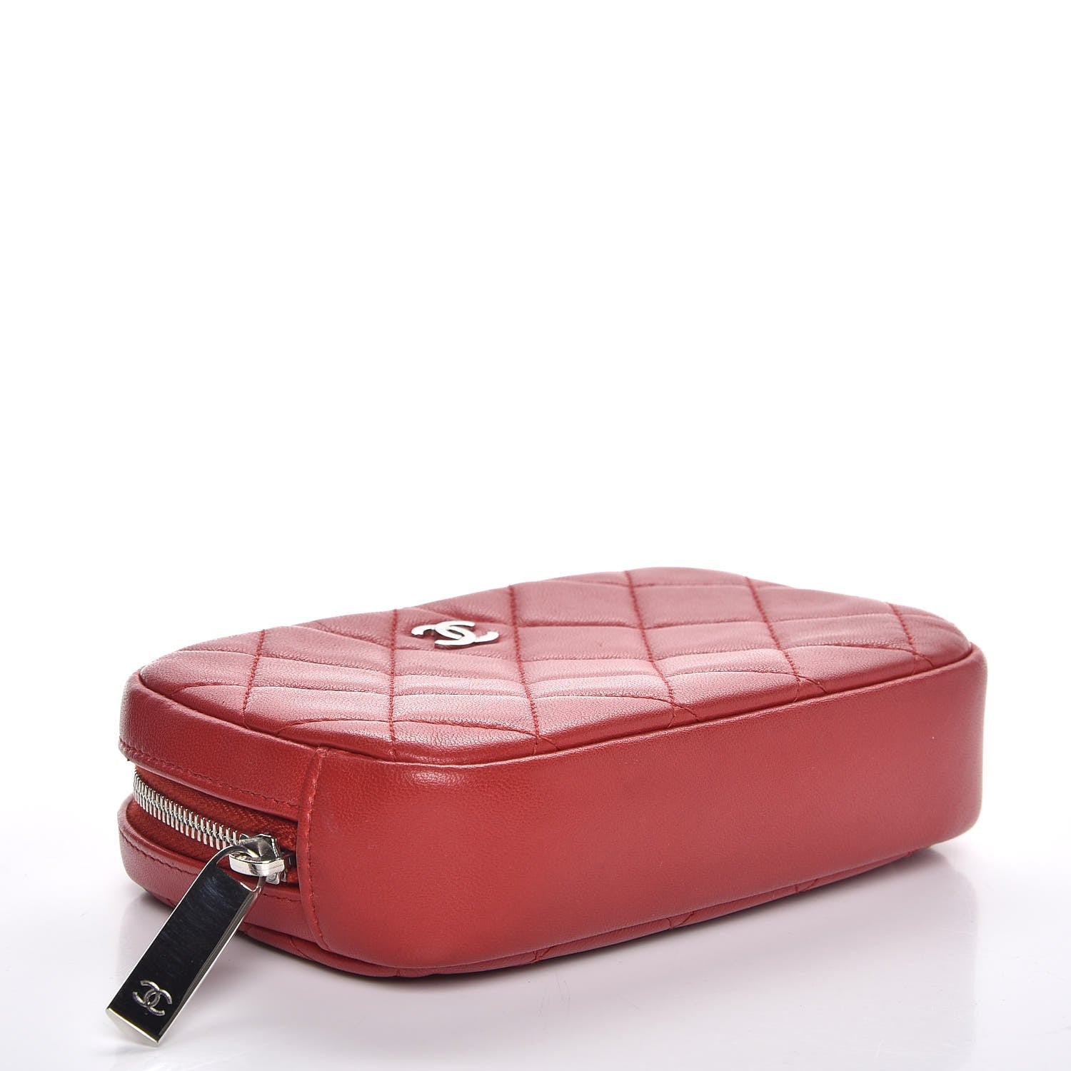 Chanel Lambskin Quilted Small Curvy Pouch Cosmetic Case Red 4 of 8