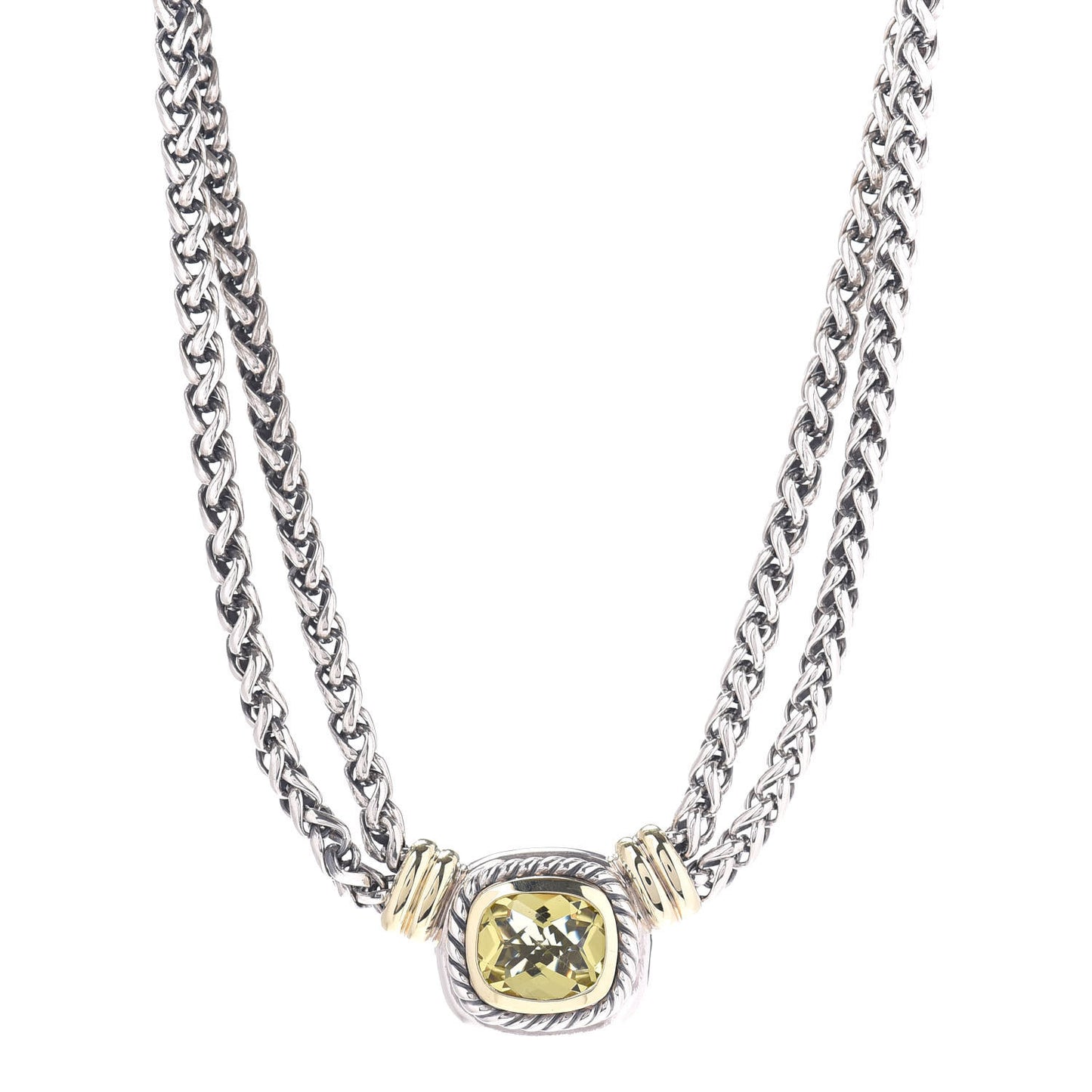 Sterling Silver 14K Yellow Gold Lemon Citrine Double Wheat Chain Necklace