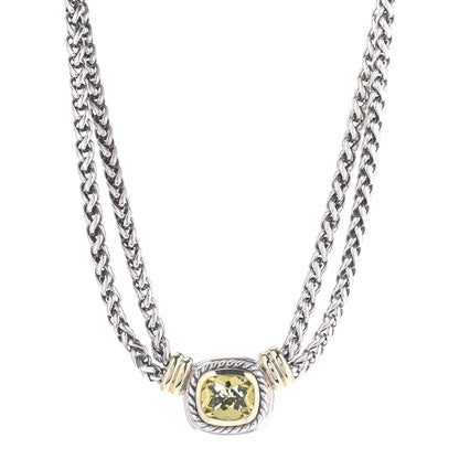 David Yurman Sterling Silver 14K Yellow Gold Lemon Citrine Double Wheat Chain Necklace 1 of 5