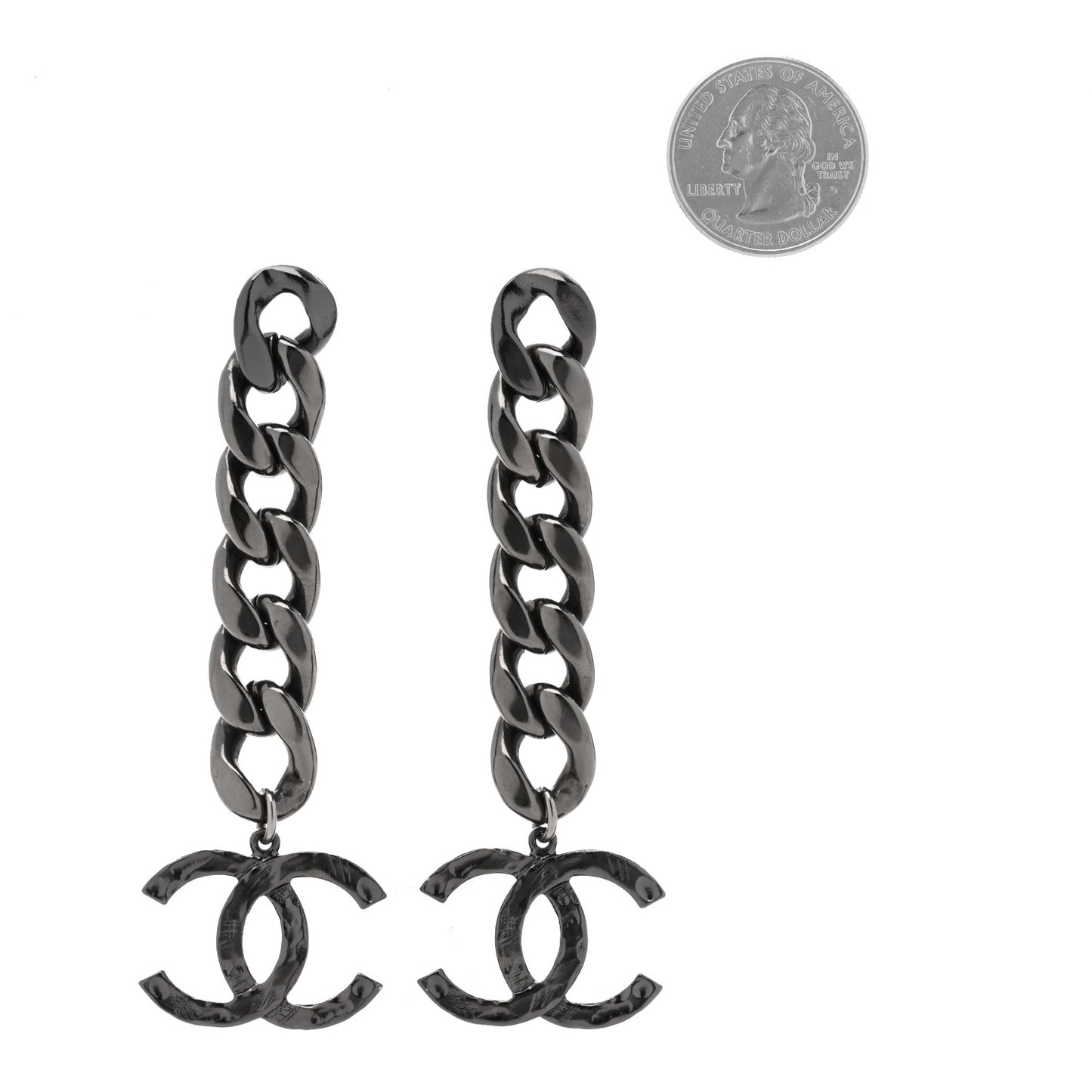 Metal CC Pick Drop Earrings Ruthenium
