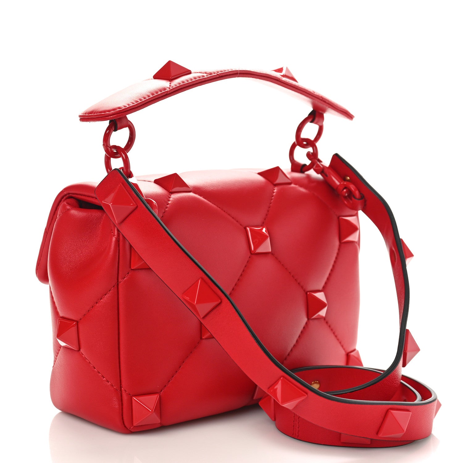 Valentino Garavani Nappa Enamel Monochrome Medium Roman Stud Shoulder Bag Rouge Pur 2 of 8