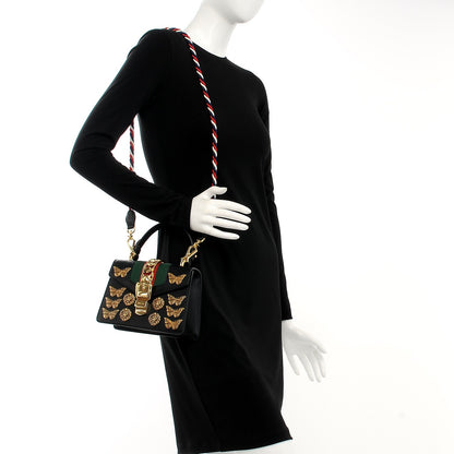 Gucci Calfskin Animal Studs Mini Sylvie Top Handle Bag Black 2 of 8